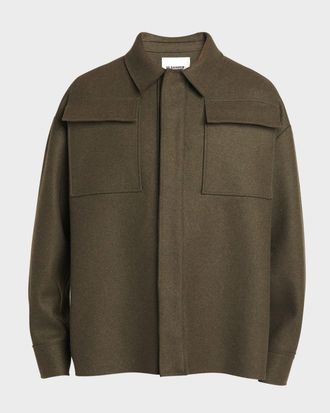 Jil Sander Mens Wool-Blend Pocket Shirt