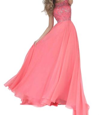 Sherri Hill Beaded Chiffon Prom Dress In Coral