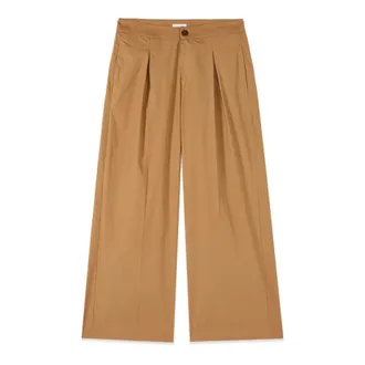 Oltre Broeken, Dames, Beige, M, Katoen, Poplin Palazzo Broek