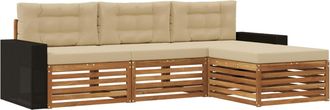 vidaXL Conjunto De Sof&aacute;s De Exterior 4 Uds. Natural Y Beige Poli&eacute;ster Vidaxl