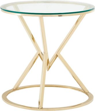 Premier Housewares Interiors by Premier Versatile Corseted Round Champagne End Table, Geometric Design Statement Table, Unique Lounge Side Table