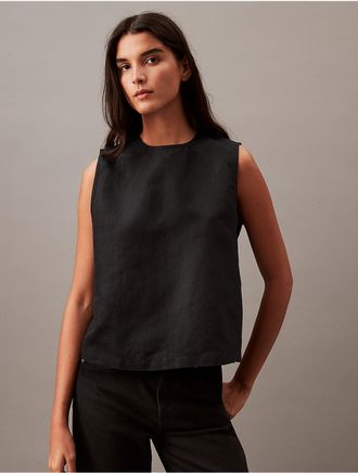 Calvin Klein Womens Linen Blend Casual Top - Black - XS