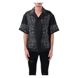 Amiri Short Sleeve Shirts, male, Black, Size: L Bandana Paint OS Bowling Shirt