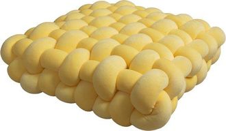 No Brand Coj&iacute;n Cuadrado Anudado Tejido A Mano En Color Amarillo Claro, Almohada Decorativa Suave De Felpa Con Est&eacute;tica Escandinava Para Oficina Y Cama, 30x33x1