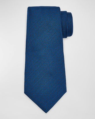 Kiton Mens Herringbone Tie, Navy