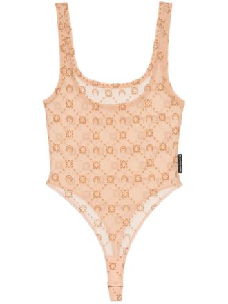 Marine Serre Gesmockte body met mesh - Beige