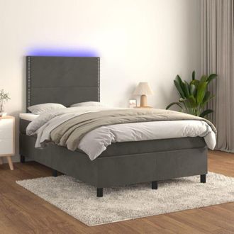 vidaXL Vidaxl - Cama Box Spring Colch&oacute;n Y Led Terciopelo Gris Oscuro 120x200 Cm