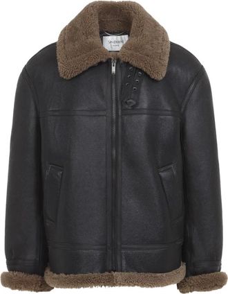 Saint Laurent Shearling Biker Jacket - Heren - Jassen - Zwart - L - Leer - Jassen