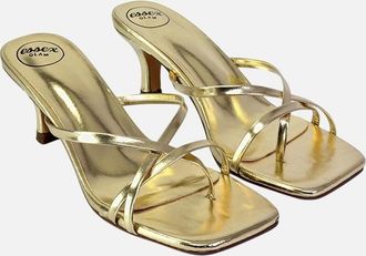 XY London Womens XY London Womens/Ladies Dream Metallic Square Toe Kitten Heel Mule Sandals - Metallic Gold - Size: 5