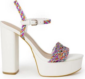 Guess Witte patroon blokhak sandalen - Dames - Sandalen met hakken - Veelkleurig - 40 EU - Polyester - Schoenen