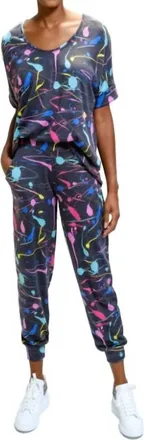 Melissa Masse Paint Splash Short Sleeve Top In Charcoal