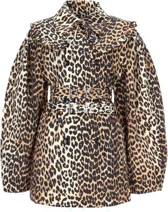Ganni Kurzer Trenchcoat mit Leopardenmuster