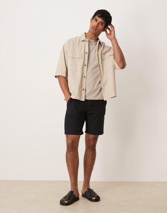 Selected linen blend shorts in black