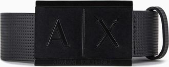 A|X Armani Exchange Mens Inlay Logo Belt, Black, 30