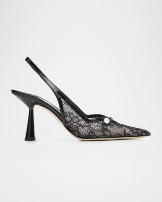 Jimmy Choo London Amita 85 Lace Slingback Pumps
