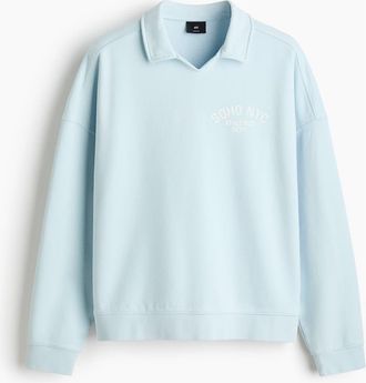 H&M Oversized Fit Rugby Sweatshirt in Light Blue/soho Nyc at Nordstrom, Size Xx-Large