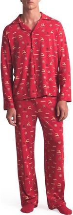 SKIMS Jersey Pajamas in Cranberry Vintage Deer Print at Nordstrom, Size X-Small