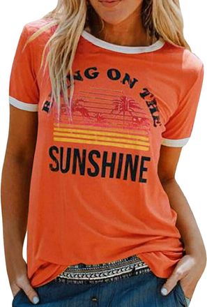 Heekpek Women T-Shirt Tops for Women Sunshine Letter Printed Tops Fashion Tops Ladies Blouse T-Shirt Casual Loose Short Sleeve Shirt Summer Tops