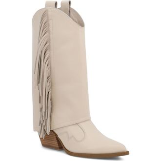 Mia Deston Pointed Toe Western Boot in Bone Nappa at Nordstrom, Size 6.5