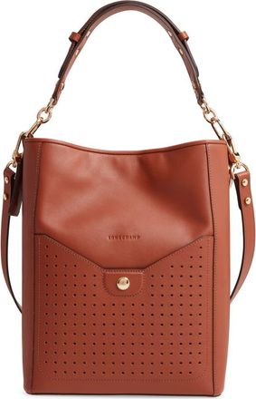 Longchamp Mademoiselle Perforated Calfskin Leather Bucket Bag in Cognac at Nordstrom Rack