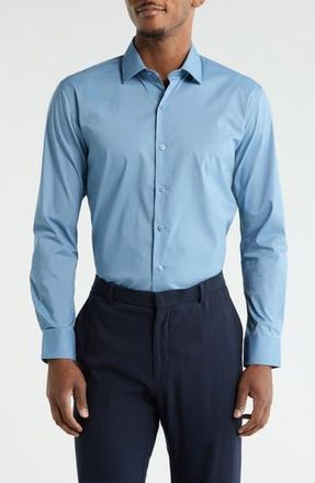 DKNY Steel Solid Stretch Dress Shirt in Steel Blue at Nordstrom Rack, Size 14.5 - 32/33