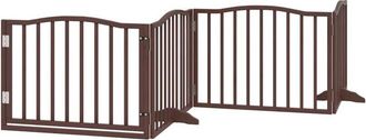 vidaXL Dog Gate with Door Foldable 4 Panels Brown Oak 320 cm Poplar Wood vidaXL