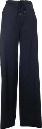 Max Mara Pantalon met hoge taille en trekkoord - Dames - Wijde Broeken - Blauw - XS - Wol - Broeken