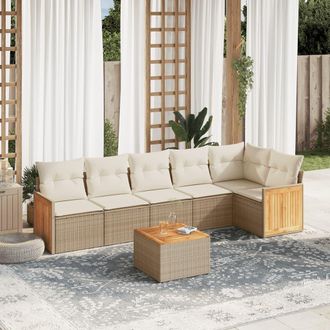 vidaXL Vidaxl - Set Sof&aacute;s De Jard&iacute;n 7 Piezas Y Cojines Rat&aacute;n Sint&eacute;tico Beige