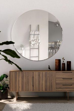 MirrorOutlet All Glass Bevelled Classic Design Round Mirror 100 x 100CM in Silver | Size: 1 Pack