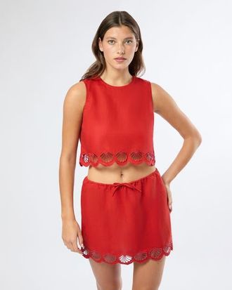 Onia Air Linen Scallop Tank Top in Dark Red at Nordstrom, Size Large