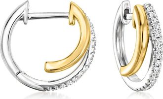 Ross-Simons Diamond Double-Hoop Earrings in 2-Tone Sterling Silver