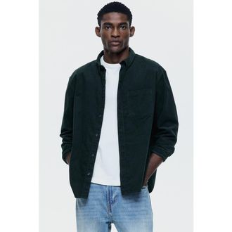 H&M Regular Fit Corduroy Shirt in Dark Green at Nordstrom, Size Xx-Large