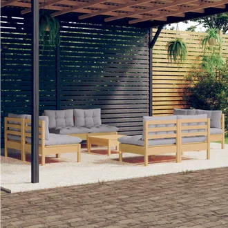 vidaXL Vidaxl - Juego De Muebles De Jard&iacute;n 9 Pzas Y Cojines Madera Pino Gris