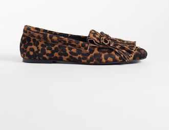 Asos Moxen - Mocassini premium in vera pelle cavallino con frange e stampa leopardata-Multi