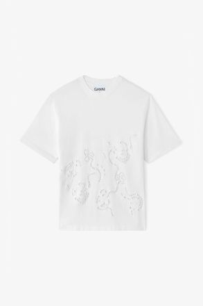 Ganni White T-shirt in Broderie Anglaise - Size XS Organic Cotton