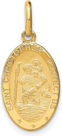 Diamond2Deal 14k Yellow Gold Polished Satin Oval St. Christopher Pendant