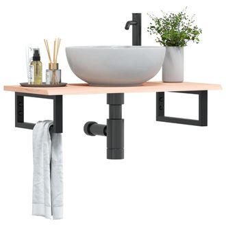 Berkfield Home Basin Shelf Wall Mounted Steel & Solid Wood Oak in Brown