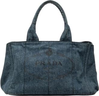 Prada Pre-owned Vintage Denim Satchel - Dames - Vintage Shopper - Blauw - ONE Size - Denim - Vintage