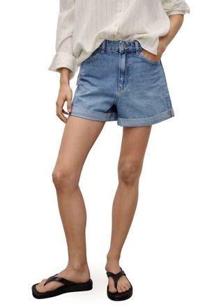 Mango High Waist Denim Mom Shorts in Medium Blue at Nordstrom, Size 0
