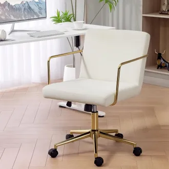 STILVORA Sedia Da Ufficio Con Ruote, Altezza Regolabile, Dettagli Dorati, Velluto Beige E Base In Metallo