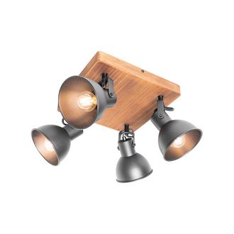 QAZQA Industrial Foco Industrial Negro Con Madera Inclinable 4-luces - Tommy Acero / Cuadrada Adecuado Para Led Max. 4 X 25 Watt - Qazqa