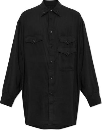 Yohji Yamamoto Cellulose Lawn 3 Flap Asymmetry Blouse - Heren - Casual Overhemden - Zwart - M - Overhemden