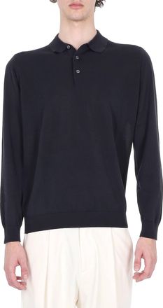 Drumohr Blue Long-Sleeve Cotton Polo Shirt