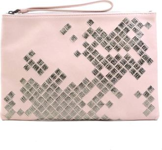 Bottega Veneta Pink Silver Leather Clutch Bag (Pre-Owned)
