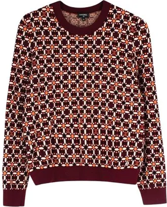 Chanel Burgundy/Orange Floral CC Jumper Size S