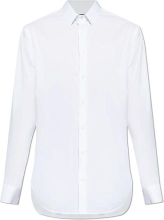Giorgio Armani Overhemd van stretchstof met boordverstevigers - Heren - Zakelijke Overhemden - Wit - 3XL - Katoen - Overhemden