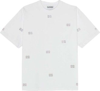 Ganni Heavy Cotton Rhinestone Drop Shoulder T-shirt