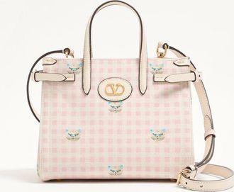 Valentino Garavani Borsa shopping piccola Valentino Garavani Antibes in canvas Vichy Le Chat de La Maison Donna ROSA/AVORIO UNI