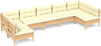 vidaXL Muebles De Jard&iacute;n 7 Pzas Y Cojines Madera Maciza De Pino Crema Vidaxl