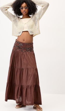 Twik Womens Sequined-waist maxi skirt